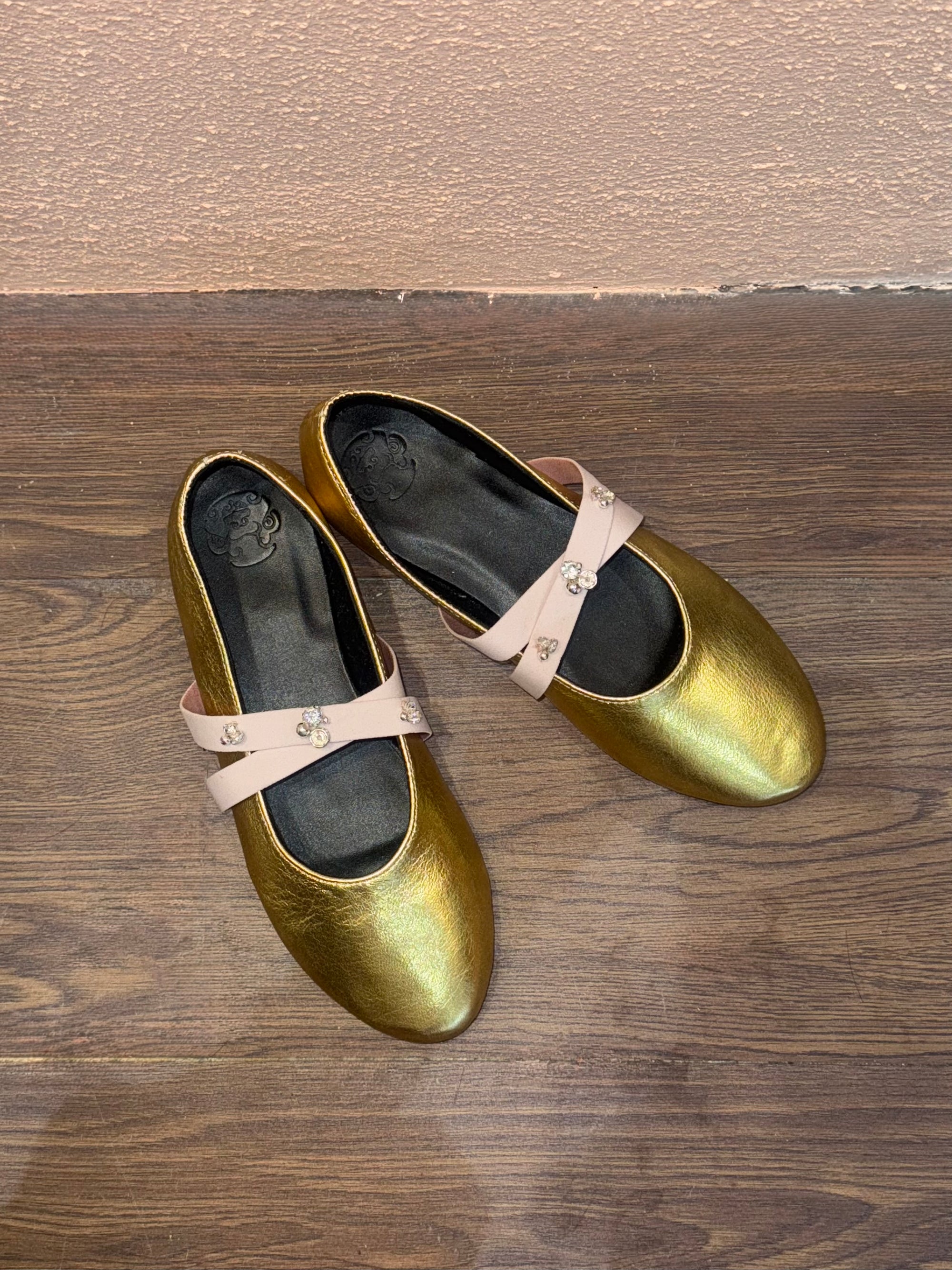 Strappy Ballerina Shoes Gold