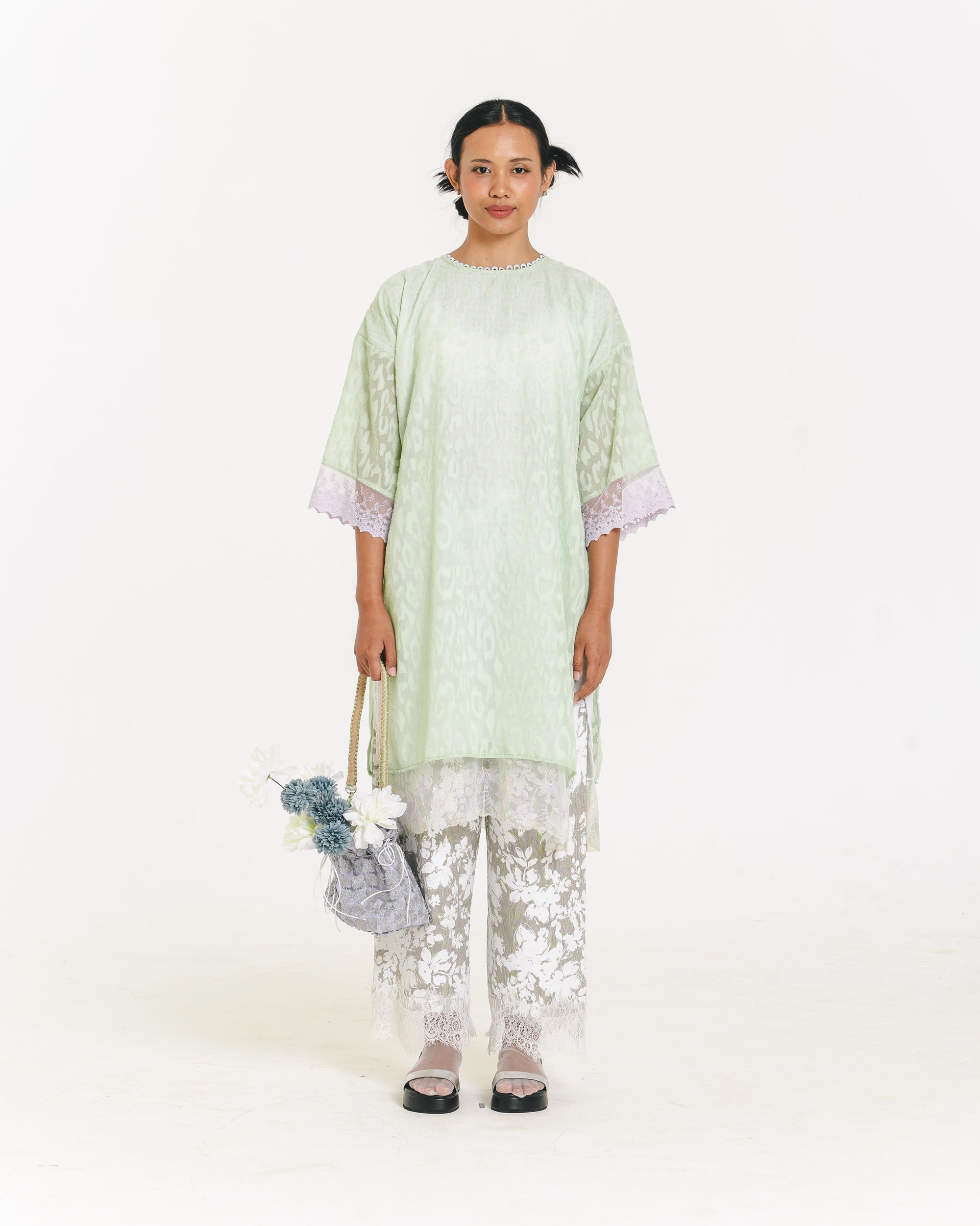 Image of Alberina Lace Kaftan, a kaftan made from cotton-poly with a subtle abstract pattern.