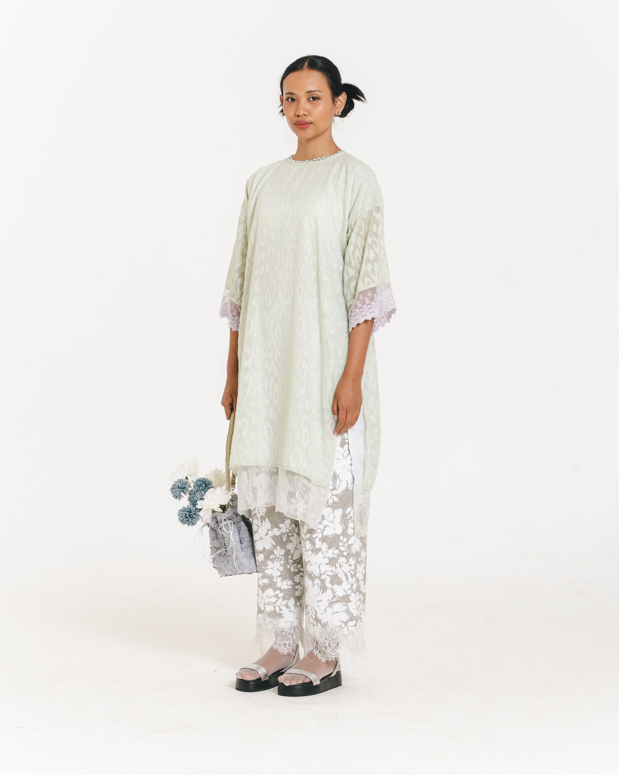 Image of Alberina Lace Kaftan, a kaftan made from cotton-poly with a subtle abstract pattern.