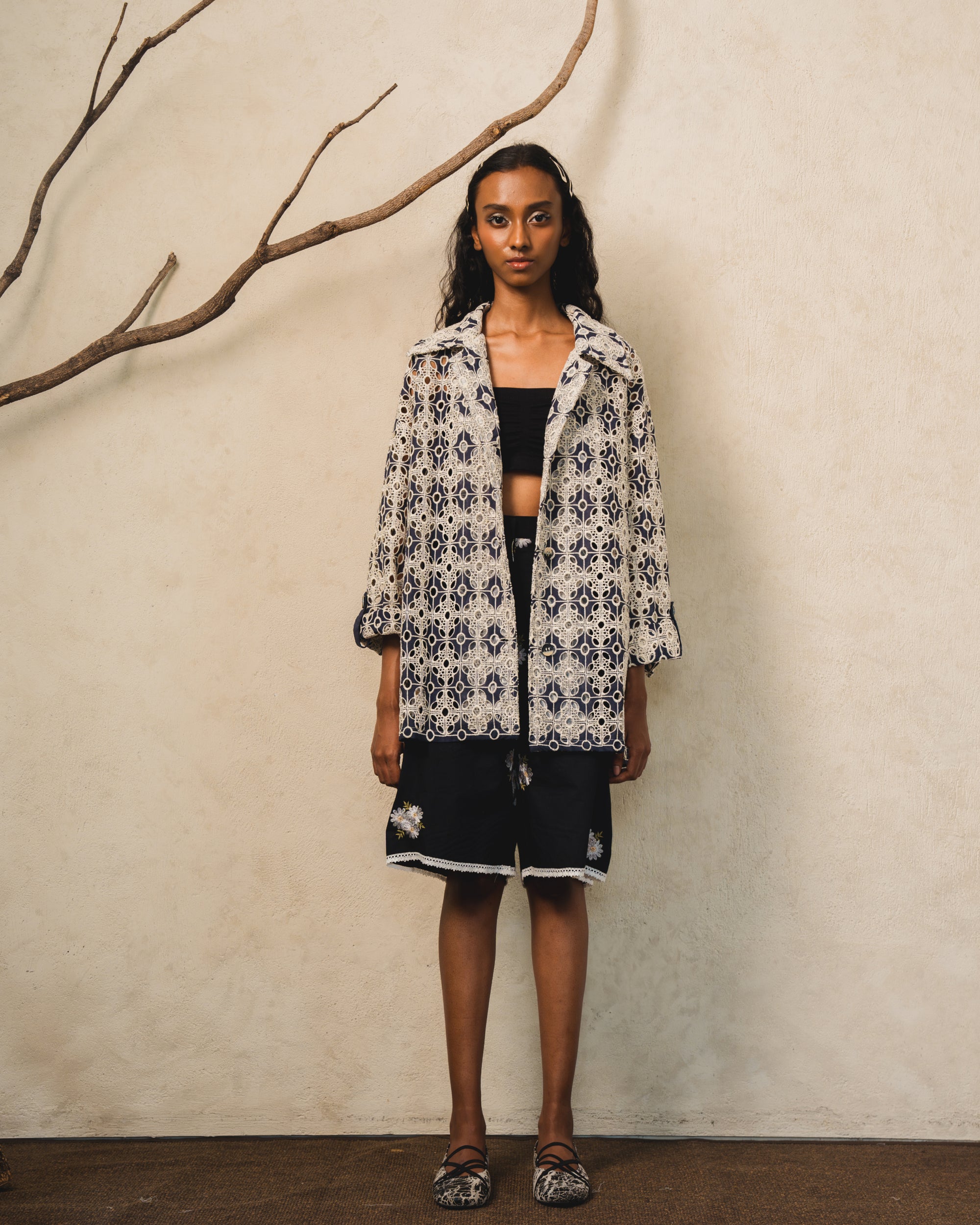 Image of Getto Embroidery Jacket, an oversized jacket made from embroidered cotton lace.