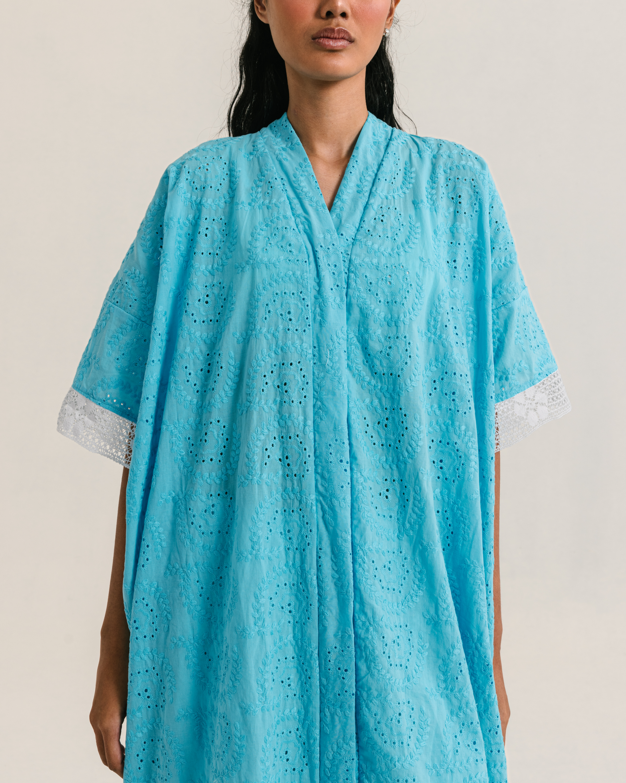 Image of Millie Kaftan Multi, a loose-fitting kaftan made from vibrant embroidered cotton.