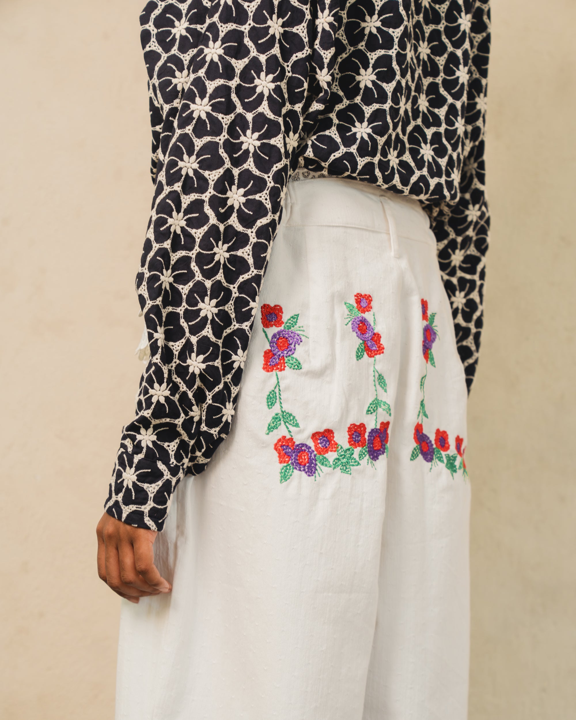 Image of Nella Embroidery Pants White, wide-leg pants with balloon fit.