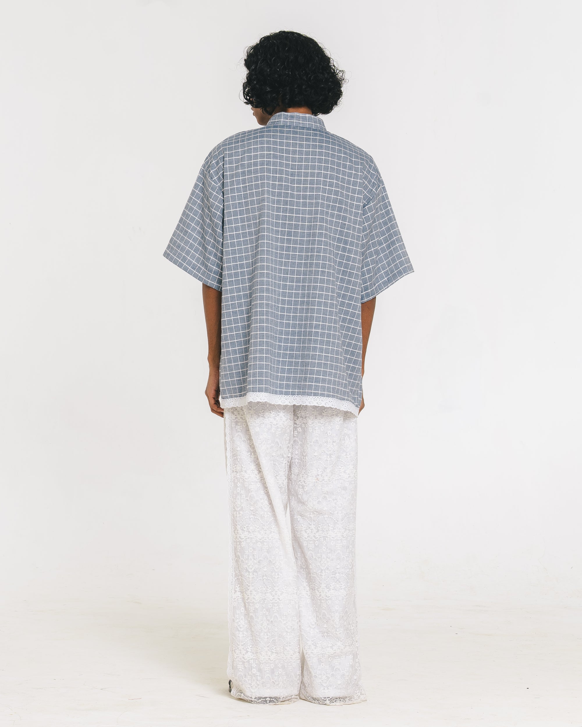 Image of Yorgo Koko Shirt Blue, a koko shirt for men, made from linen that features a lace pocket.