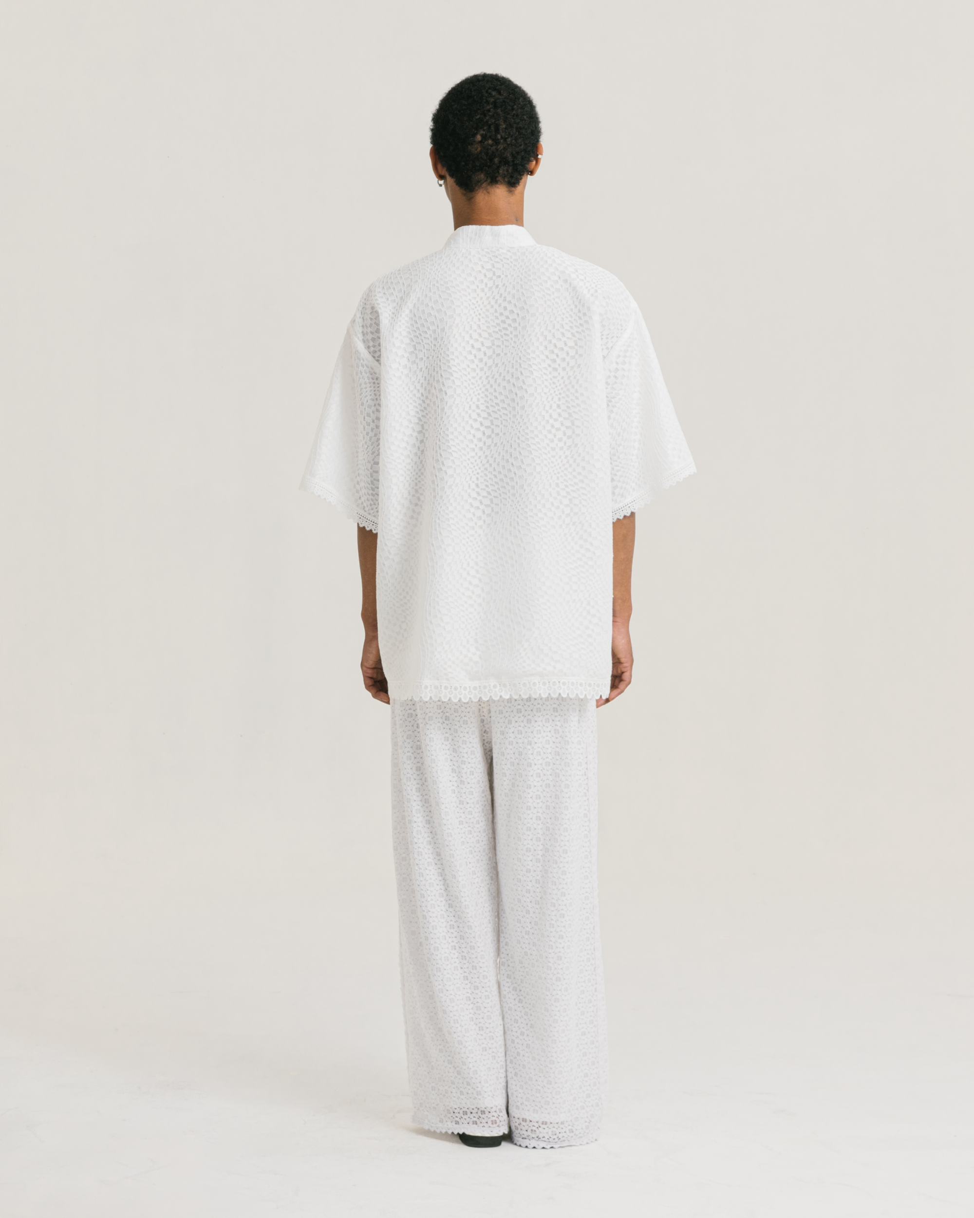 Image of Archie Koko Shirt White, an oversized koko shirt made from brocade with a cotton lining underneath.