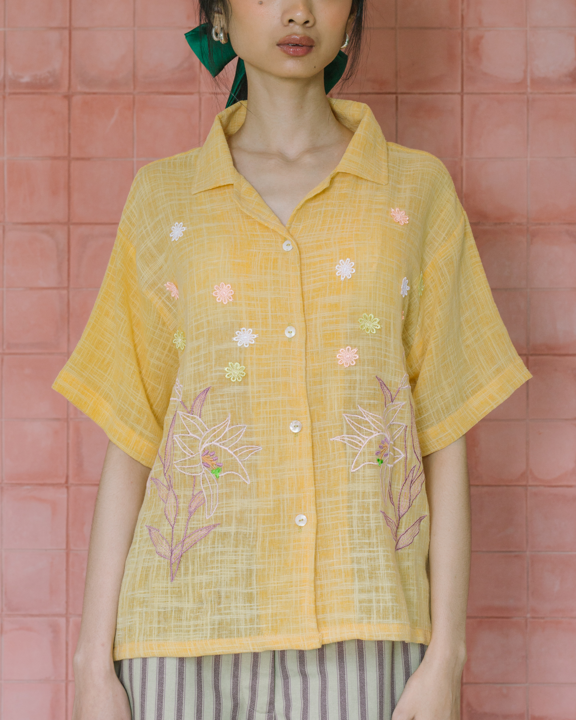 Image of Bernice Embroidery Shirt, a relaxed shirt made from linen adorned with artisanal embroidery.