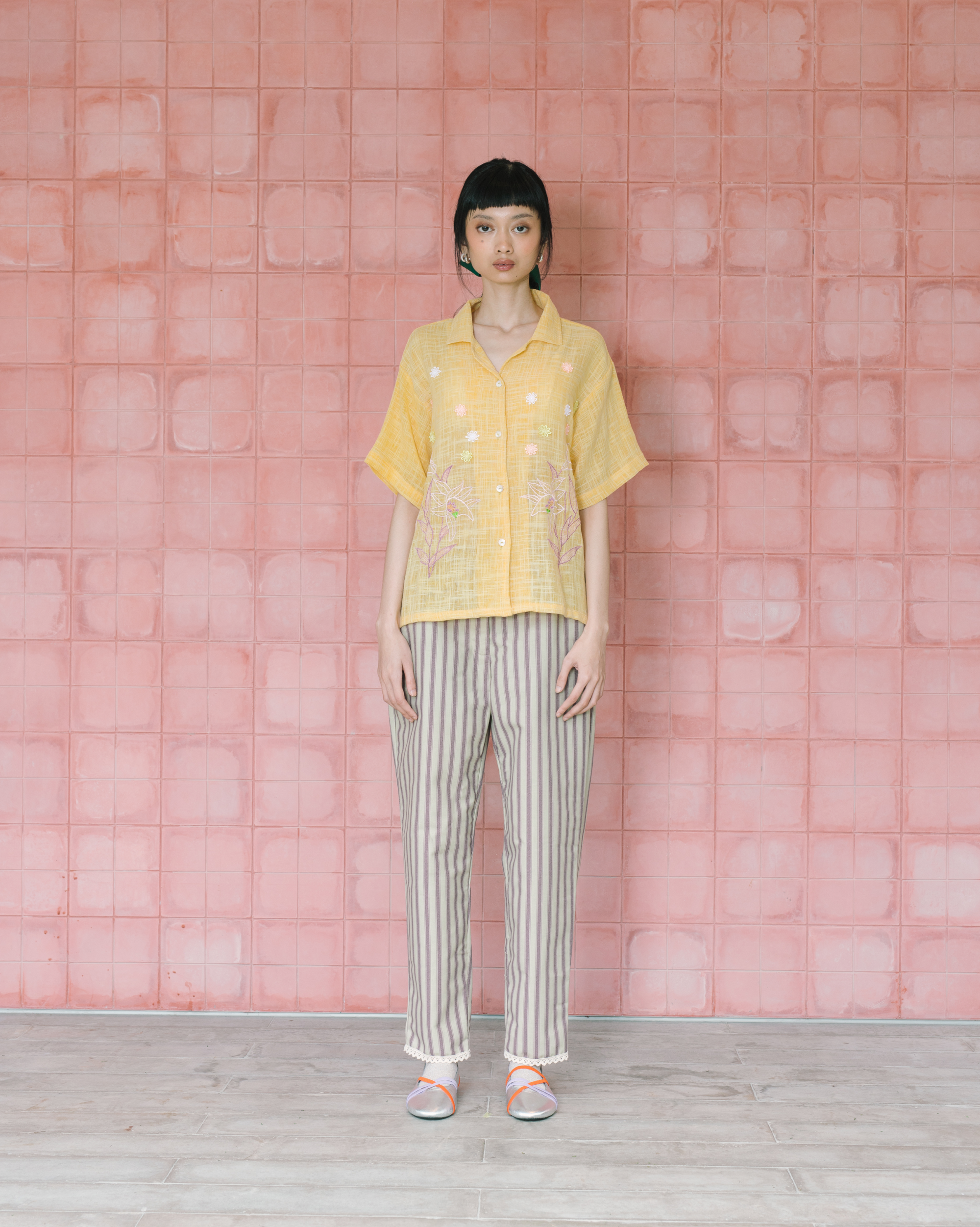 Image of Bernice Embroidery Shirt, a relaxed shirt made from linen adorned with artisanal embroidery.