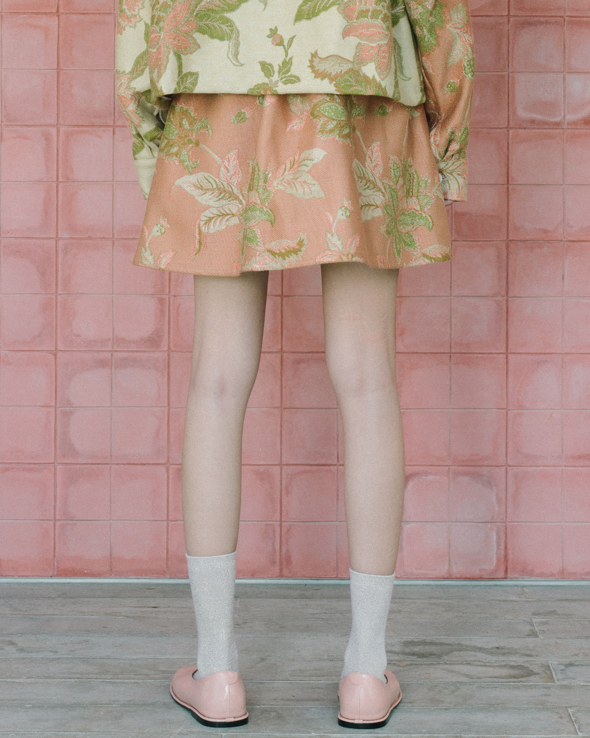 Image of Brigitta Mini Wrap Skirt, an eye-catching mini wrap skirt, made with vintage jacquard cotton fabric.