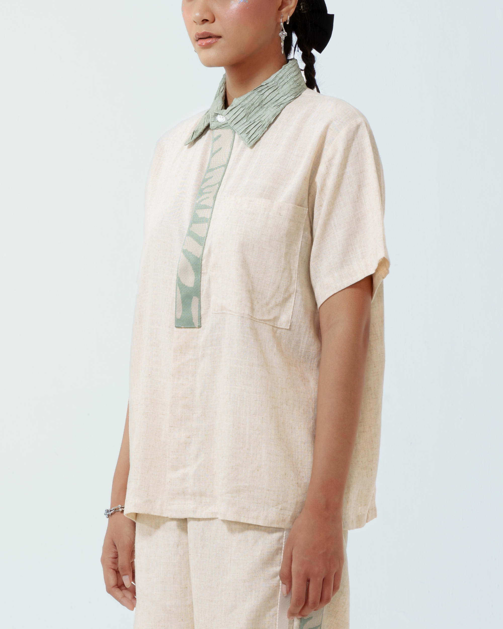 Image of Chico Shirt Creme, Crafted from a creme deadstock linen