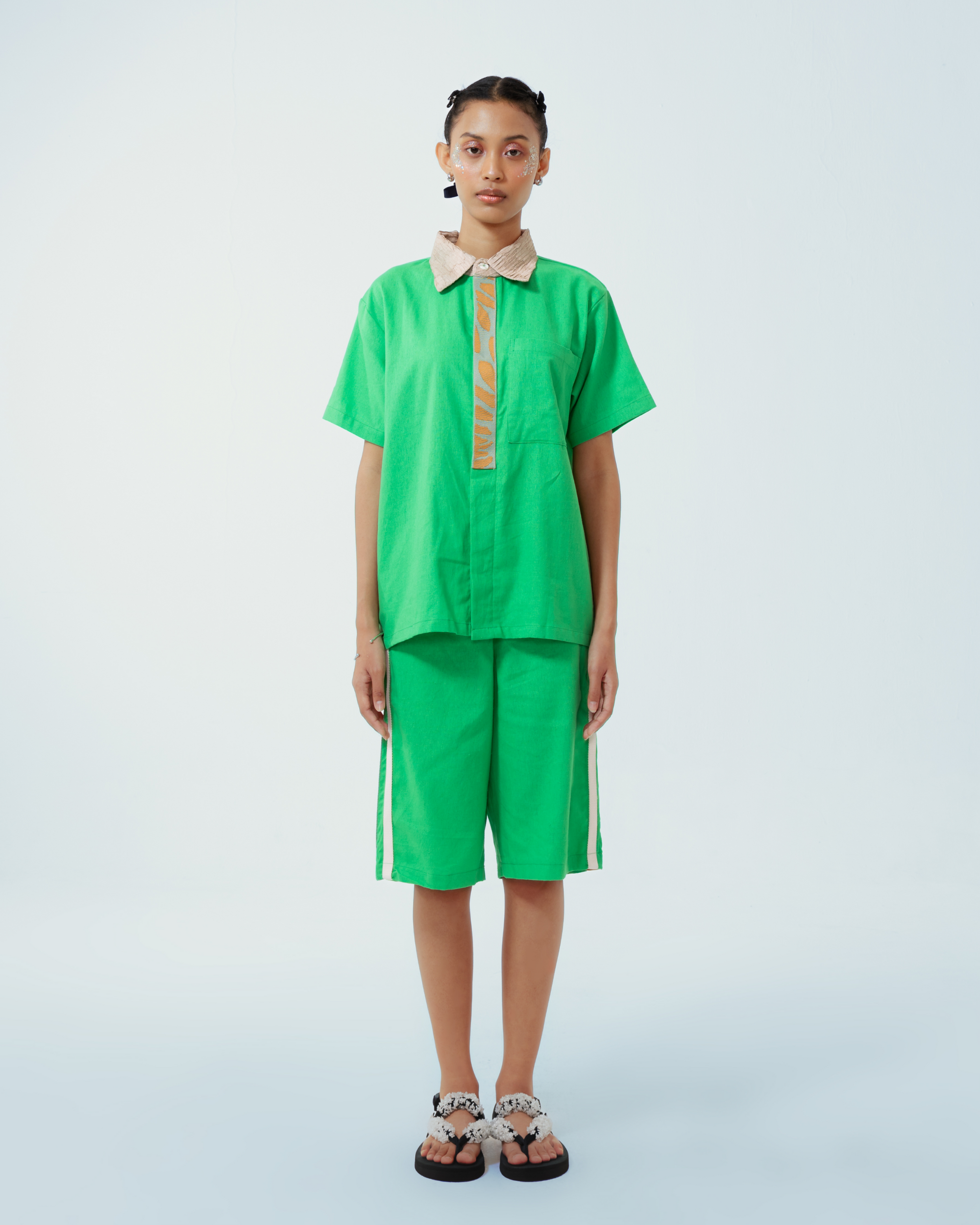 Image of Chico Shirt Green, Crafted from a green deadstock linen