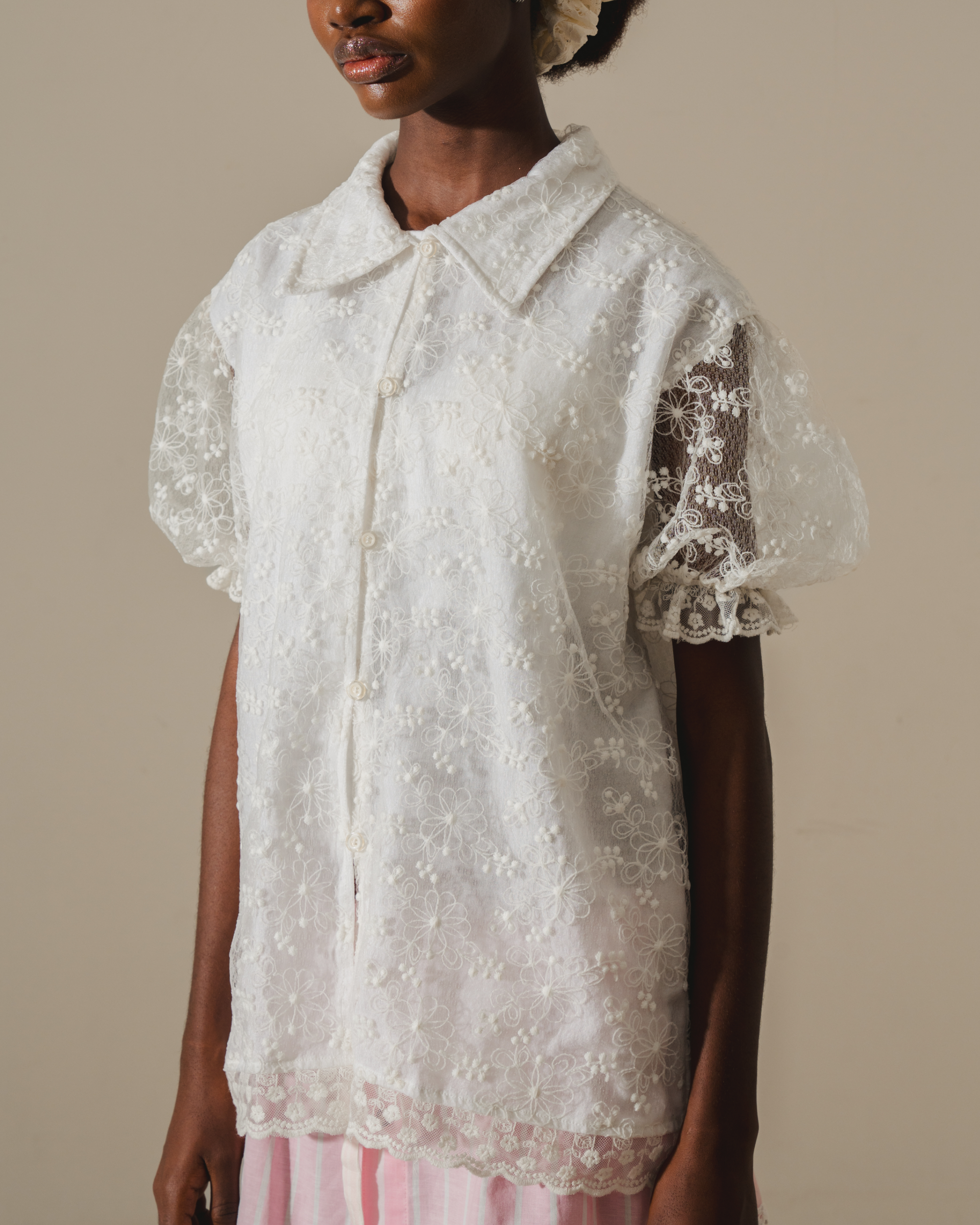 Image of Marin Lace Shirt, a lace shirt with balloon sleeves.