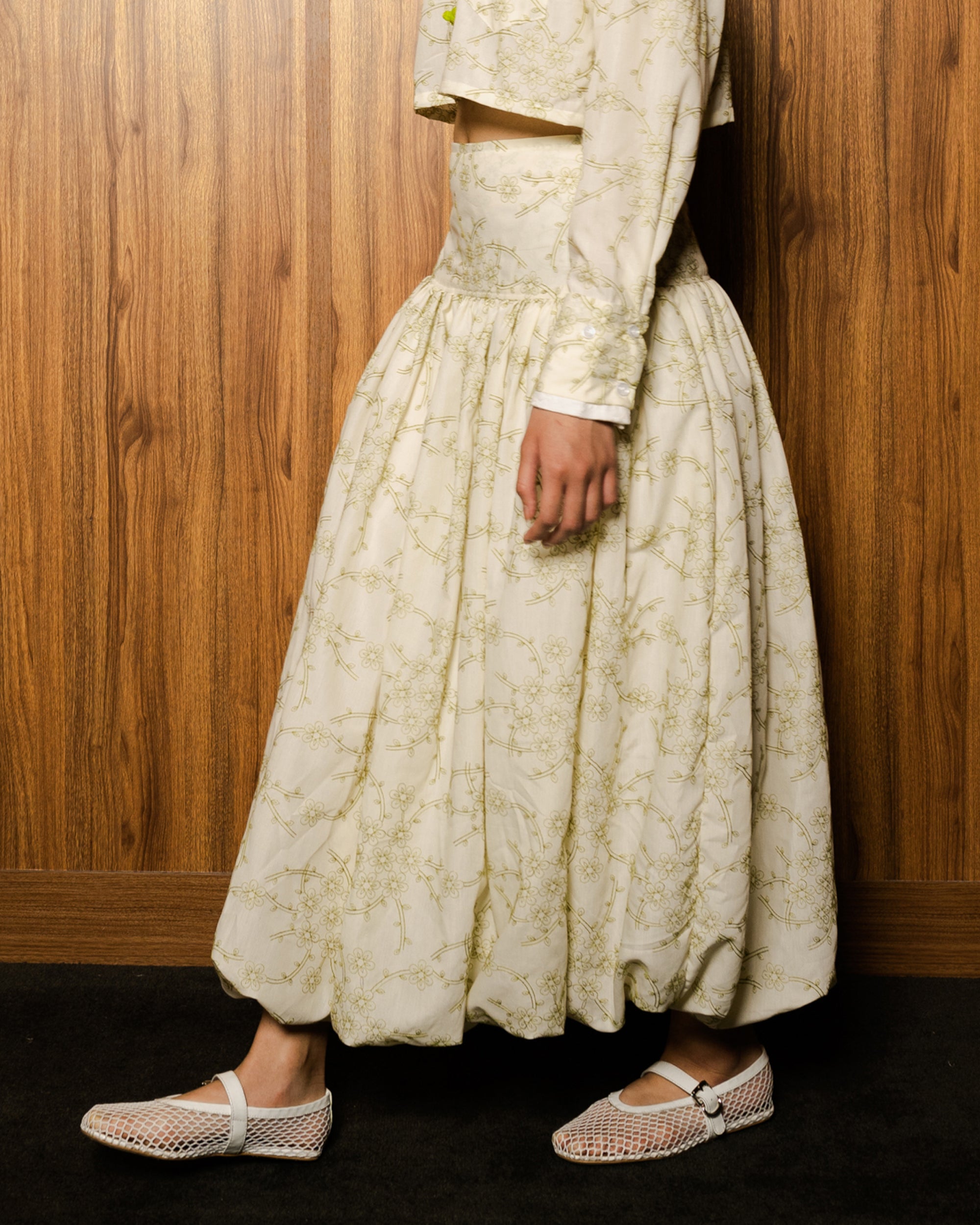 Image of Maya Puffy Skirt, a puffy balloon skirt made from embroidered cotton.