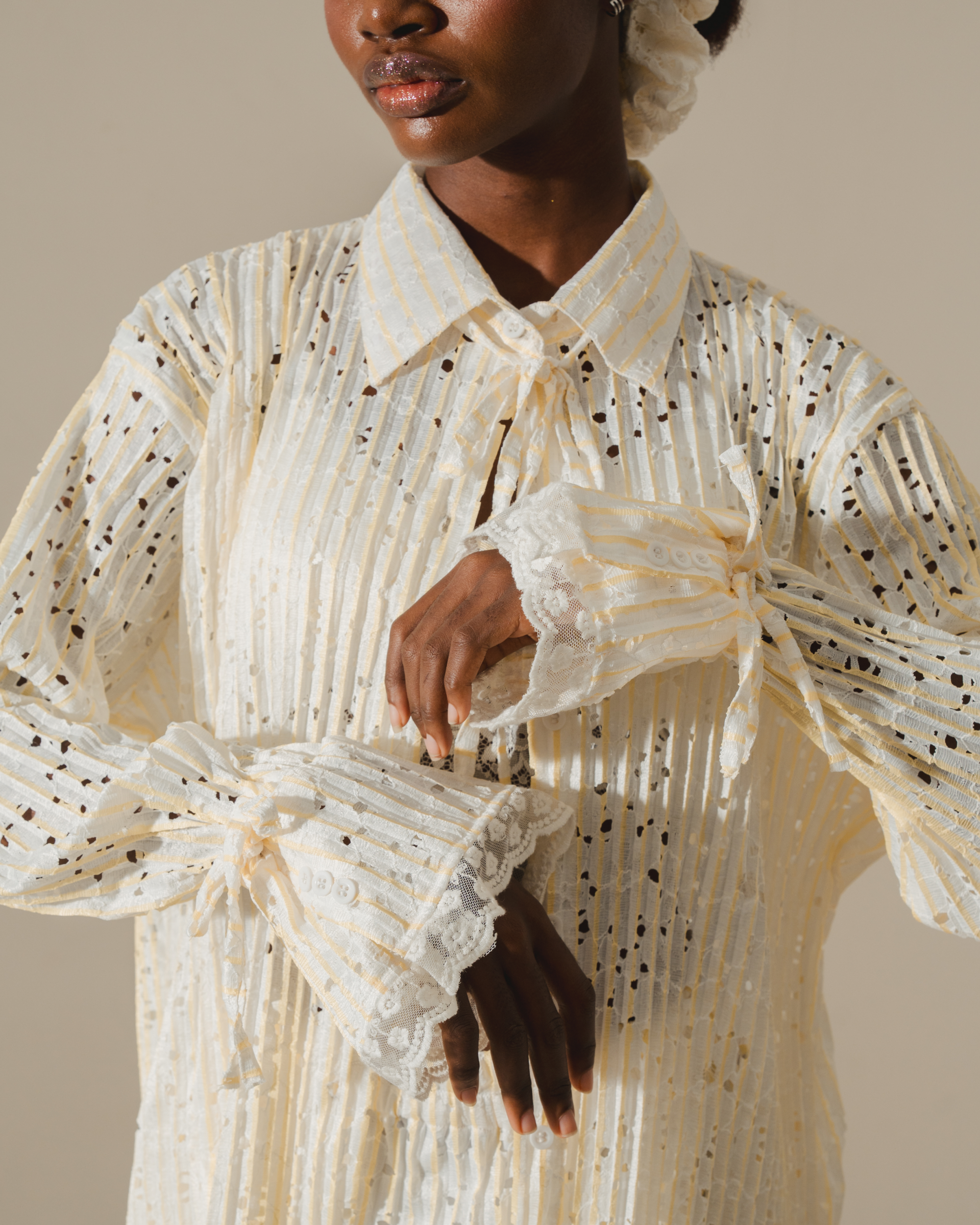 Image of Saia Lace Blouse, a longsleeve shirt made from pleated cotton crepe.