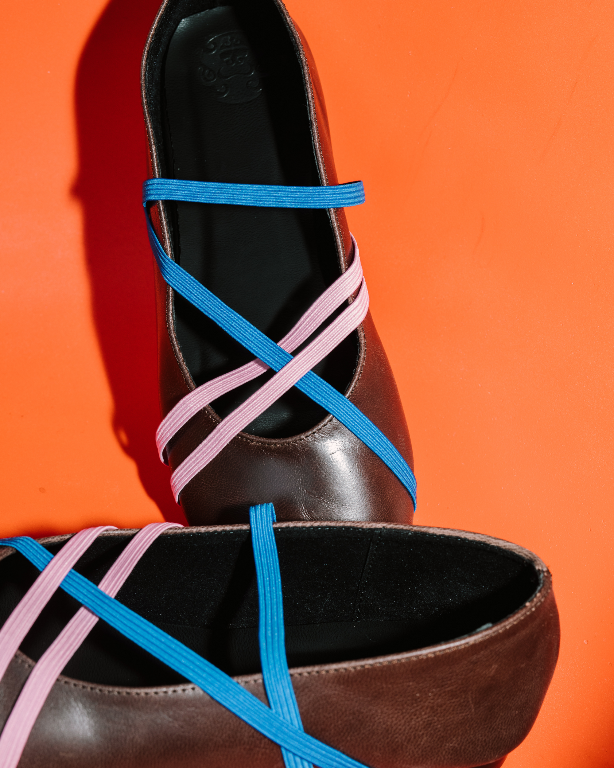 Image of Strappy Ballerina Brown, a ballet flat shoes made from genuine leather with a criss-cross elastic bands.