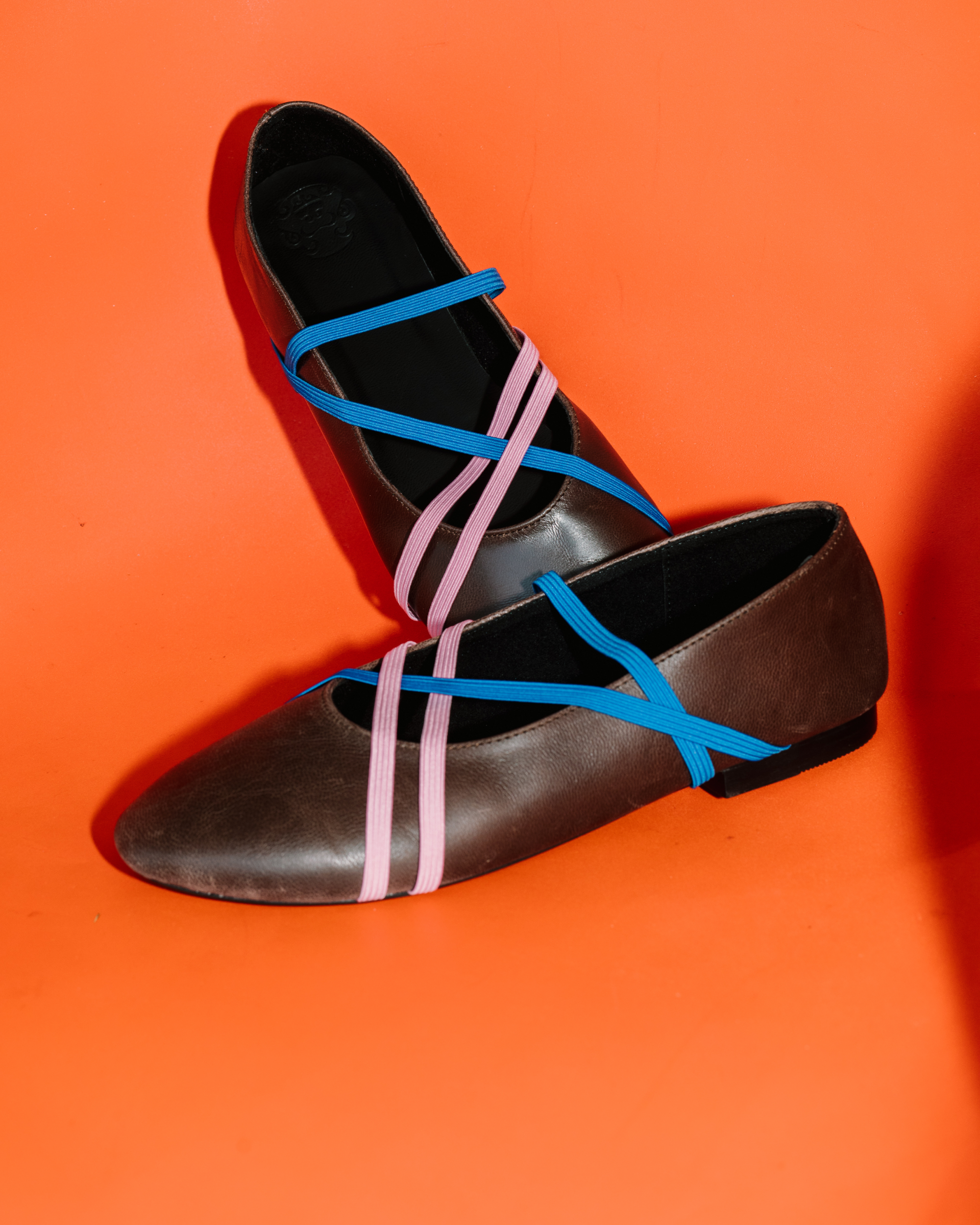 Image of Strappy Ballerina Brown, a ballet flat shoes made from genuine leather with a criss-cross elastic bands.