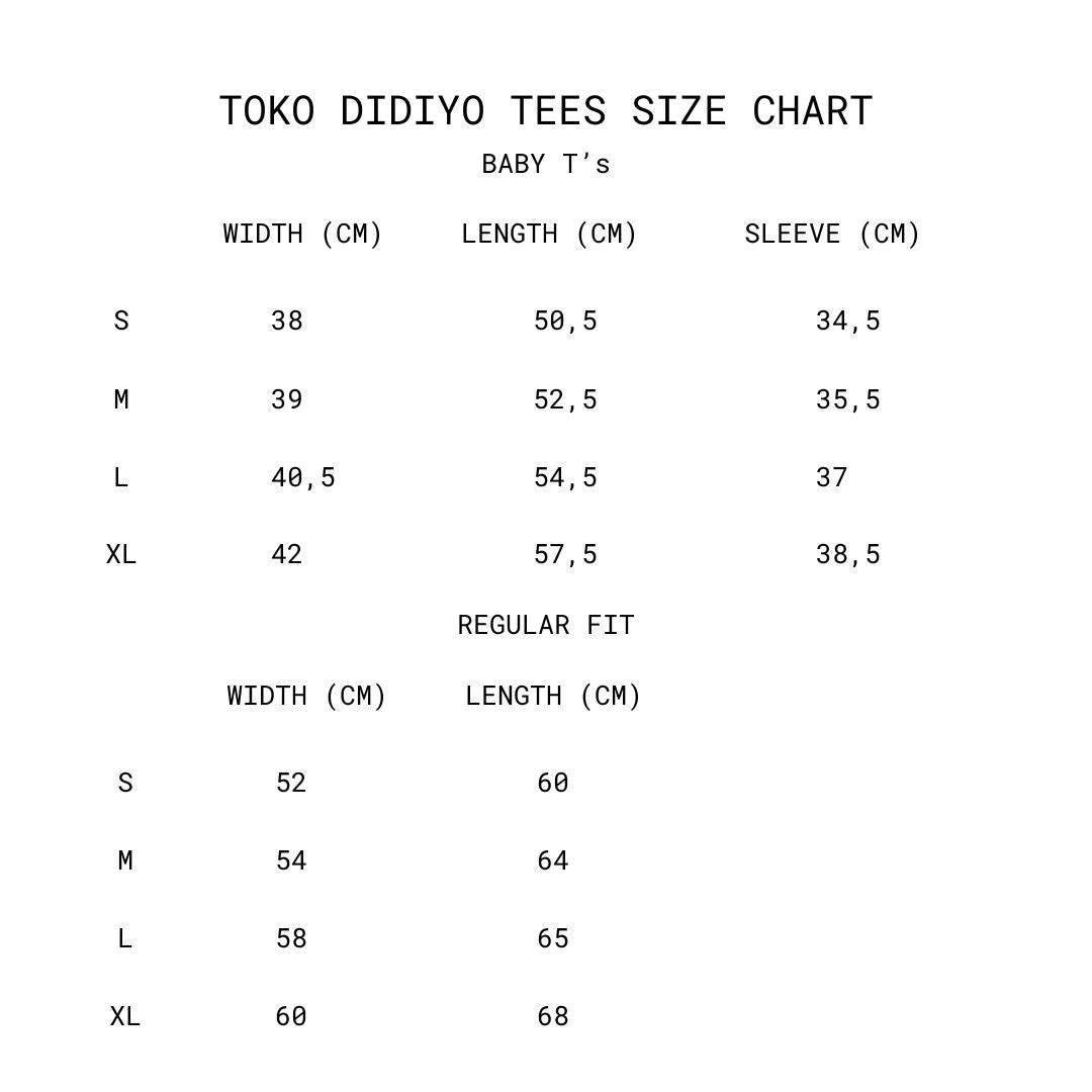 Toko Didiyo tee size chart