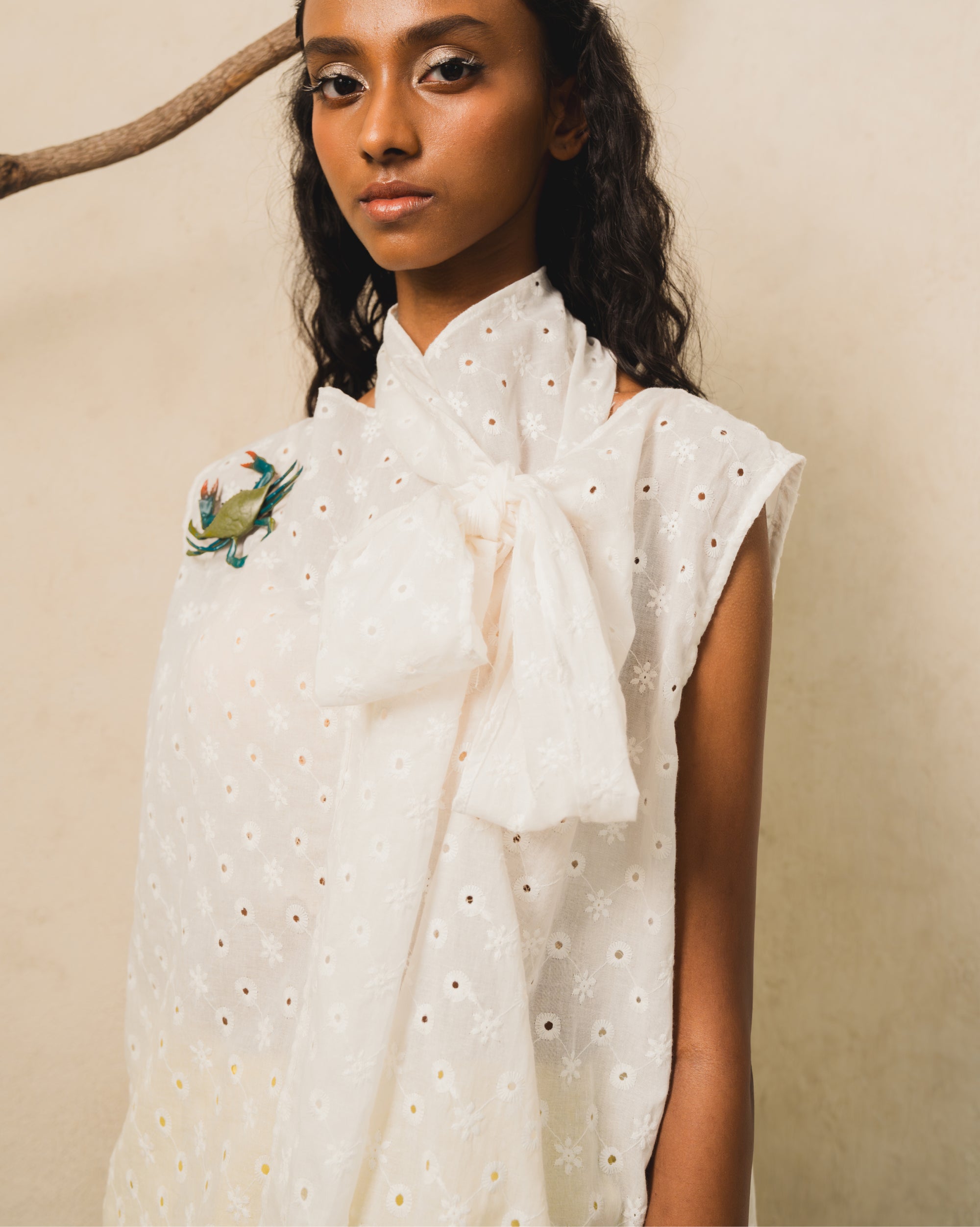 Image of Verra Sleeveless Top White, a sleeveless top made from cotton with a bow tie neckline.